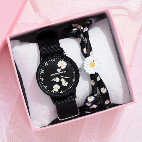 Daisy Flowers Women Watches Hot Sales Nylon Strap Ladies Wristwatches Fashion Girls Watch Bracelet Set Quartz Female Clock reloj ► Photo 1/6