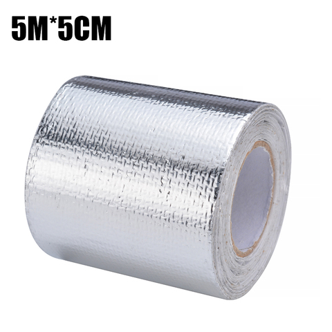 5mx5cm Fiberglass Heat Reflective Tape Silver High Temperature Heat and Sound Shield Wrap Tape Thermal Insulation Band Exhaust ► Photo 1/6