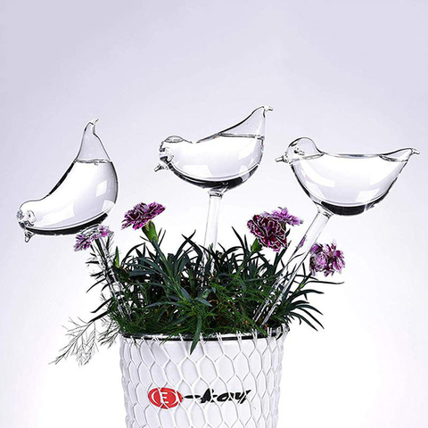 1PC Plant Waterer Self Watering Globes Bird Shape Hand Blown Clear Aqua Bulbs