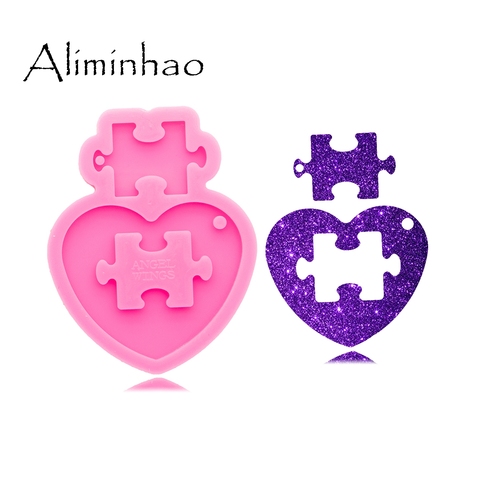 DY0633 Super Glossy Heart puzzle Keychain Silicone Mold Epoxy Craft Resin Molds DIY Handmade Polymer Clay Mould ► Photo 1/6
