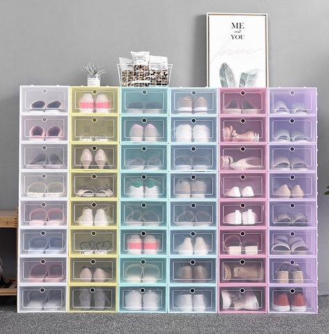 Shoe Box Set Foldable Plastic Storage Transparent Shelf Stack Organizer  Case