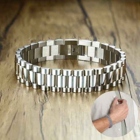 ZORCVENS 15MM Wide Gold Silver Color Stainless Steel Watch Band Bracelet for Men Watchlink Bracelets Jewelry ► Photo 1/6