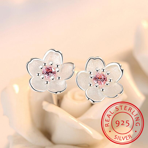 Silver 925 Jewelry Sterling Silver Earrings Cherry Blossom Inlaid Pink Zirconia Ear Studs Simple and Popular Earrings for Women ► Photo 1/6