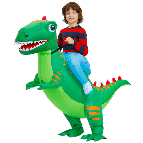 Adult Kids Halloween Ride on Dino Inflatable Costume Green Dinosaur Costumes Funny Carnival Cartoon Print Cosplay Blow up Dress ► Photo 1/6