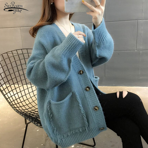 Autumn 2022 Sweater Cardigans Women V-neck Lantern Sleeve Open Stitch Loose Sweater Jacket Cheap Clothes Female Knit Coat 11728 ► Photo 1/6