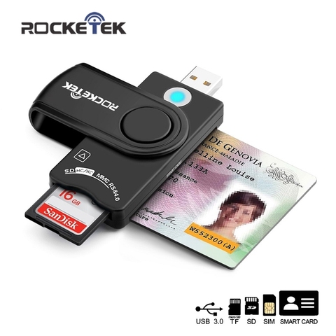 Rocketek USB 3.0 2.0 Smart Card Reader micro SD/TF memory ID Bank EMV electronic DNIE dni citizen sim cloner connector adapter ► Photo 1/6