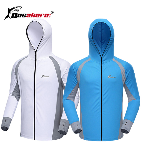 Queshark Men Anti UV Hooded Cycling Hiking Fishing Jackets Quick Dry Long Sleeve Breathable Running Fishing Sports Shirts ► Photo 1/6