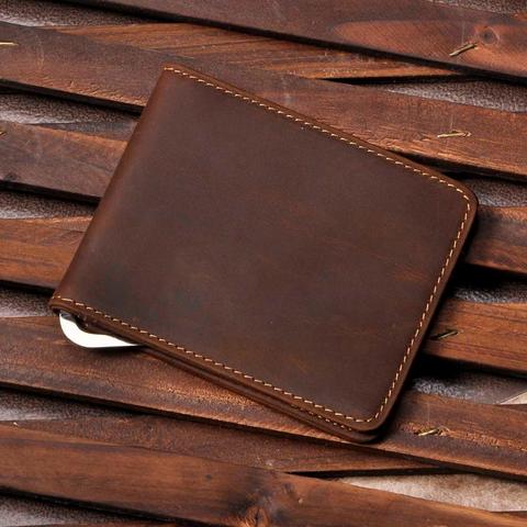 Male Genuine Leather Design Fashion  Slim Wallet Front Pocket Money Clip Mini Bill Purse For Men 1055-b ► Photo 1/6