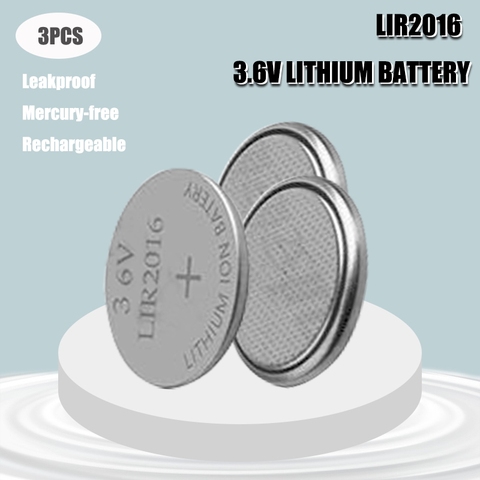 3PCS 3.6V LIR2016 LIR 2016 lithium rechargeable battery for remote control watch computer motherboard button cell CR2016 ► Photo 1/6