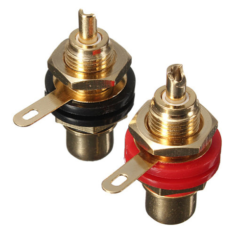 1pair Gold Plated Speaker Terminal Audio Adapter RCA Phono Female Chassis Panel Sockets Connectors Black & Red ► Photo 1/1