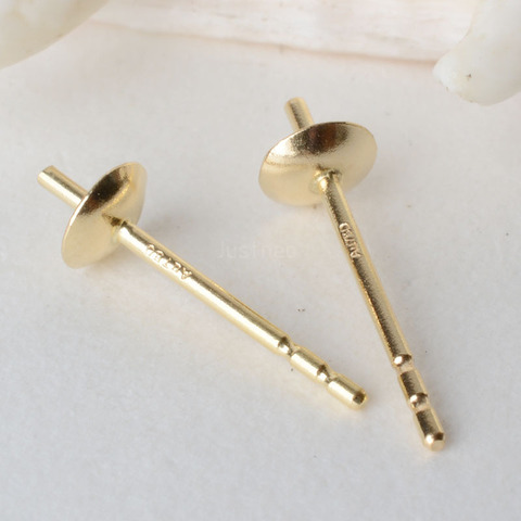 18k gold AU750 earstuds with bead caps, genuine 18 karat gold posts for half-drilled pearl bead stud earrings DIY ► Photo 1/4