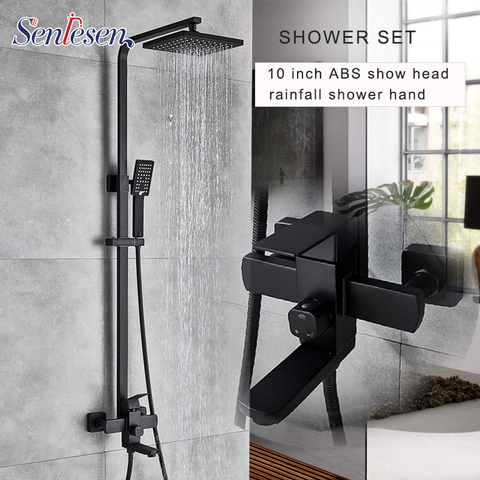 Senlesen Bathroom Shower Faucet Black 8 /10/12 inch Rainfall Shower Head Wall Mounted  Shower Set Cold and Hot Water Mixer Tap ► Photo 1/6