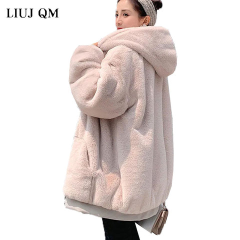 Winter Thick Warm Faux Fur Coat Oversize 2022 New Fashion Women Hooded Long Sleeve Faux Fur Jacket Luxury Winter Short Coats ► Photo 1/6