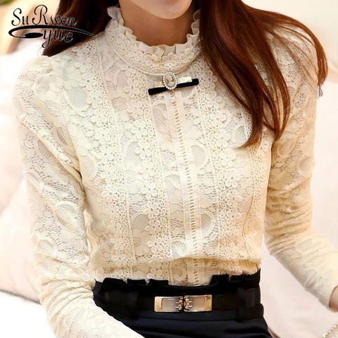 2022 New Hot women tops Women Clothing  fashion Blusas Femininas Blouses & Shirts Fleece Women Crochet Blouse Lace Shirt 999 ► Photo 1/6