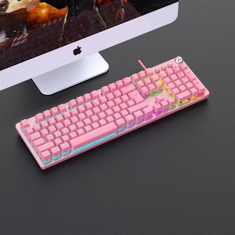 Pink Mechanical Keyboard Gaming Office Application for Notebook PC Hot Swap Mechanical Green Switch Keybaord 104 Keys no Punch ► Photo 1/4