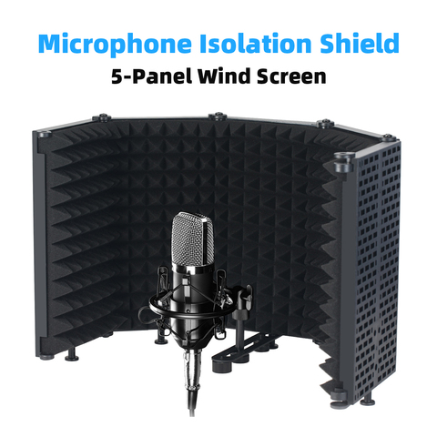 Microphone Isolation Shield 5-Panel Wind Screen for Recording Studio Foldable High-Density Absorbing Sponge Foam ► Photo 1/6