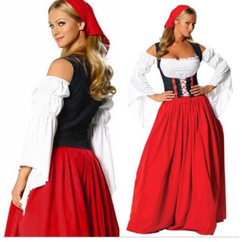 Plus Size Women Germany Oktoberfest Costume Traditional Bavarian Beer Dirndl Outfit Wench Beer Maid Fantasia Fancy Dress 6xl ► Photo 1/3