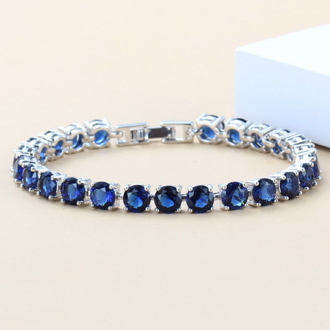 Eye-Catching Blue Zircon  Silver Color  Jewelry Overlay Chain Link Bracelet For Women Free Gift  Box SL39 ► Photo 1/6