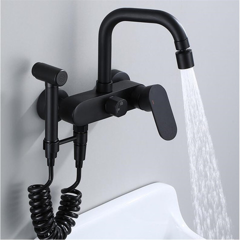 Tuqiu Kitchen Faucet With Spray Gun Swivel Kitchen Sink Mixer Tap Hot & Cold Wall Mounted With Spray Gun Rotating Sink Mixer ► Photo 1/6