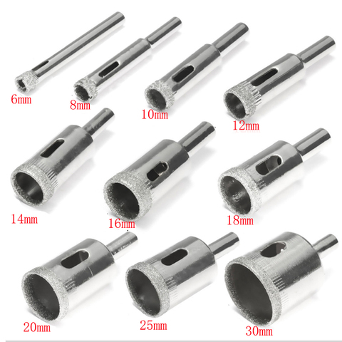 10pcs/lot 6/8/10/12/14/16/18/20/25/30mm Diamond Coated Drill Bit Tile Marble Glass Ceramic Hole Saw Drilling Bits For Power Tool ► Photo 1/2