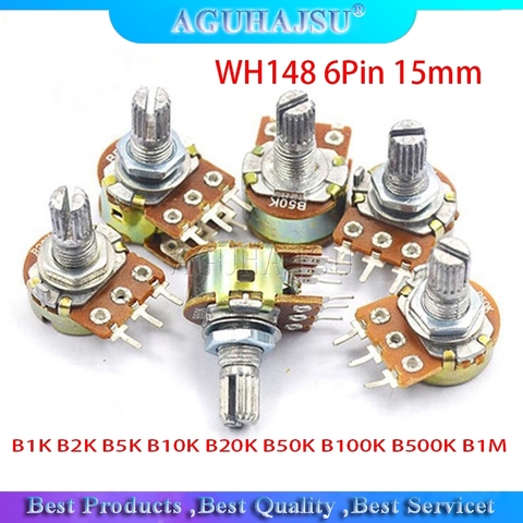 5pcs B1K B2K B5K B10K B20K B50K B100K B500K B1M 6Pin Shaft WH148 15mm Potentiometer 1K 2K 5K 10K 20K 50K 100K 500K 1M ► Photo 1/3