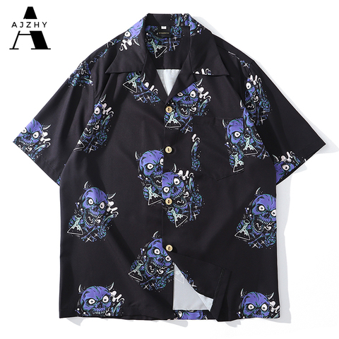Devil Head Full Print Hawaiian Shirt Men Hip Hop Streetwear Harajuku Beach Shirt Black Thin Summer Shirts Short Sleeve Tops 2022 ► Photo 1/6