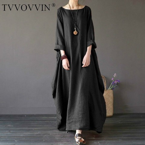 2022 Summer autumn Plus Size Dresses Women 4xl 5xl Loose long vintage Dress Boho Shirt Dress Maxi Robe fashion Female Q293 ► Photo 1/6