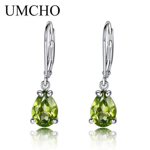 UMCHO Natural Peridot  Gemstone Earrings 925 Sterling Silver Stud Earrings Designer Jewelry Fine Earrings For Women Special Gift ► Photo 1/5