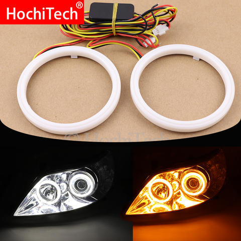 Cotton White and Yellow Switchback Halo Rings Angel Eye 60mm 70mm 80mm 90mm 100mm 110mm 120mm Auto DRL Eyes with Turning Signal ► Photo 1/6