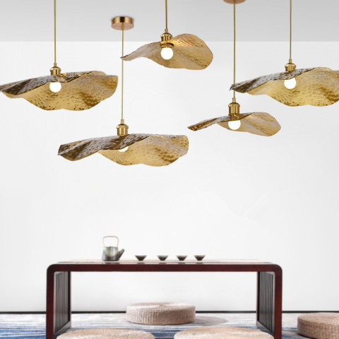 Lotus leaf chandelier creative personality copper lamp cafe lighting Bedroom Living room simple bar counter suspension light e27 ► Photo 1/6