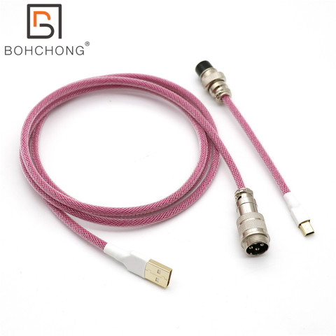 Custom Make PET Double Sleeved USB to Mini 5P Cable for Mechanical Keyboard USB Cable With GX16 Aviator ► Photo 1/3