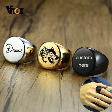 Vnox 20mm Chunky Personalize Round Top Signet Ring for Men Glossy Heavy Stainless Steel Stamp Ring Punk Male Boy Custom Gifts ► Photo 1/6