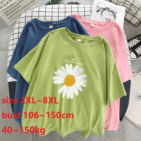 Women Flower T Shirts Oversized 5XL 6XL 7XL 8XL 40-150kg LargeCotton Women Tees Casual O-Neck Short Sleeve Harajuku Cool T-shirt ► Photo 1/6