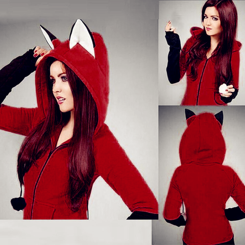 Cosplay Fox Orelhas Ears Hoodie Orange Sweatshirts Plush Ball Decoration Jacket Halloween Cosplay Women New Kawaii Outwear new ► Photo 1/6