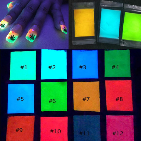 12 Colors Glow Inthe Dark Acrylic Powder Luminescent Pigment High