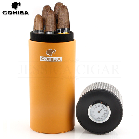COHIBA Leather Travel Humidor Cigar Box Cedar Wood Portable Cigar Case Jar W/Humidifier Hygrometer Humidor Box Fit 5 Cigars ► Photo 1/6