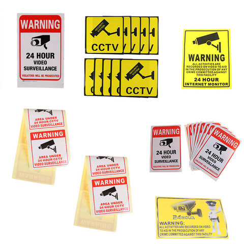 New 1/2/5/10Pcs Wall Sticker 24H Video Camera System Warning Sign Wall Decal Surveillance Monitor Decal Public Area Security ► Photo 1/5