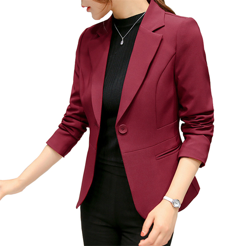 Women's Blazer 2022 Red Long Sleeve Blazers Pockets Jackets Coat Slim Office Lady Jacket Female Tops Suit Blazer Femme Jackets ► Photo 1/6