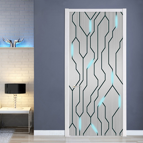 PVC Self-Adhesive Wallpaper Modern Fashion Circuit Diagram Door Sticker Living Room Creative Art Door Poster Waterproof Stickers ► Photo 1/6