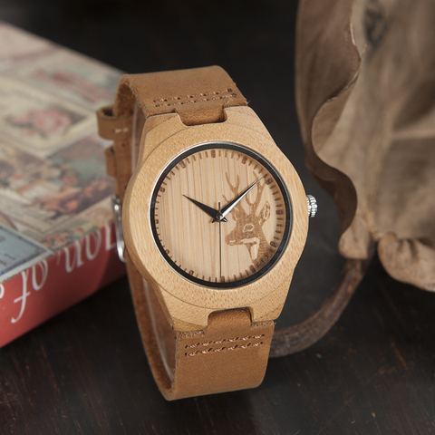 BOBO BIRD Top brand Men's Bamboo Wooden Watch Quartz Real Leather Strap Men Watches relojes finos de hombre ► Photo 1/6