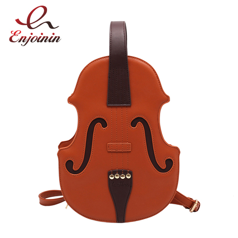 Fun Brown Violin Shape Pu Leather Shoulder Bag For Teenage Girls Fashion Backpack Travel School Bag Multiple Using Women Pouch ► Photo 1/6