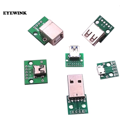 Micro Mini USB USB A Male USB 2.0 3.0 A Female USB B Connector Interface to 2.54mm DIP PCB Converter Adapter Breakout Board ► Photo 1/3