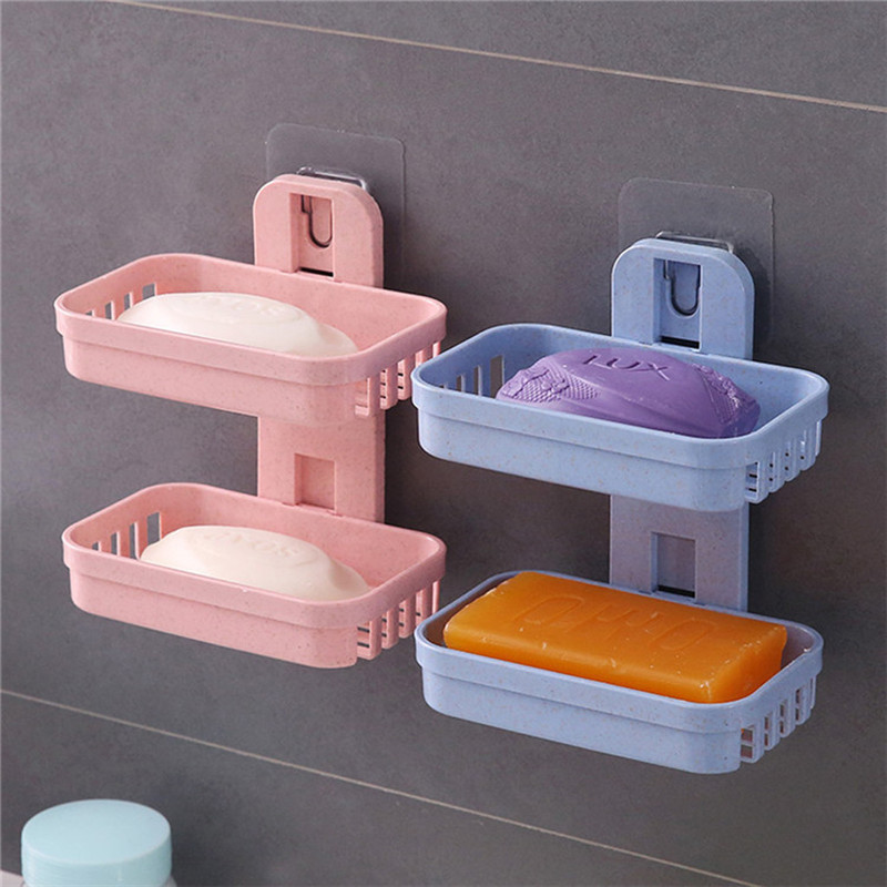 Soap Holder Dish Drain Bathroom Storage Box Plastic Soap Stand Tray Plate New 