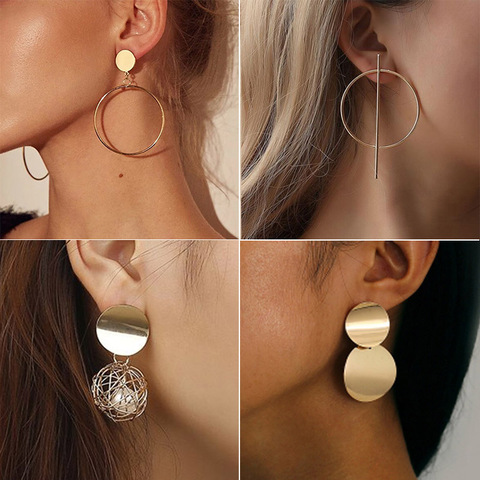 LATS New Fashion Round Dangle Korean Drop Earrings for Women Geometric Round Heart Gold Earring 2022 Trend Wedding Jewelry ► Photo 1/6