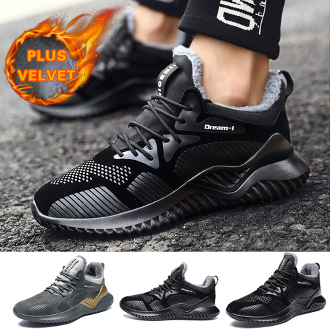 Winter Men Shoes Plus Fur Running Shoes Snow Outdoor Sports Shoes Super Warm Non-slip Sneakers Black Leather Shoes Plus Size ► Photo 1/6