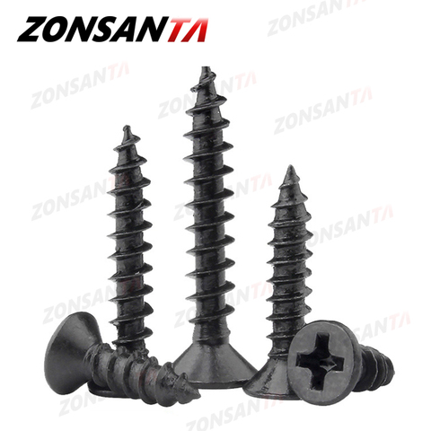 ZONSANTA 50Pcs M1.4 M1.7 M2 M2.3 M2.6 M3 M4 Carbon steel Black Cross recessed countersunk Flat head tapping screws Wood Screw ► Photo 1/6