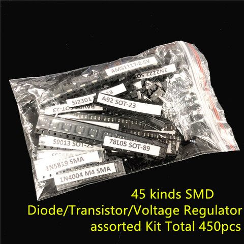 45 kinds of commonly used SMD Diode Transistor Voltage Regulator Total 450pcs mix Electronic component assorted Kit ► Photo 1/2