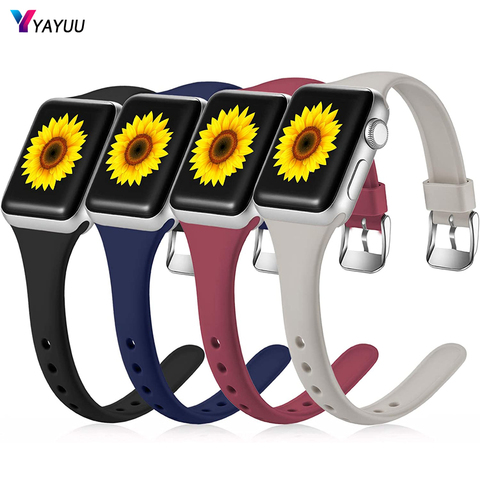 YAYUU Thin Slim Narrow Watch Strap For Apple Watch 6 SE 5 4 3 2 1 38mm 40mm Wristband for iwatch 5 44mm 42mm Silicone Bracelet ► Photo 1/6