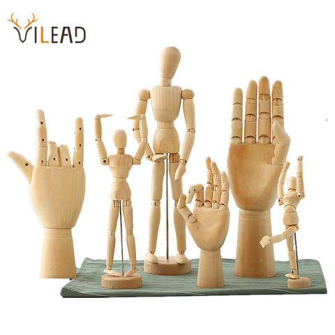 VILEAD 8 Size Wood Hand Wooden Man Figurines Rotatable Joint Hand Model Mannequin Artist Miniatures Wooden Decoration Home Decor ► Photo 1/6