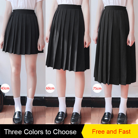 Japanese Student Girls Skirt School Uniform Solid Color JK Suit Pleated Skirt Short/Middle/Long High School Elastic Waist Dress ► Photo 1/6